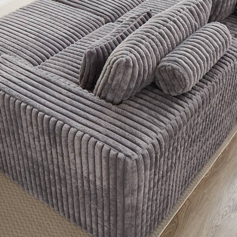Roomfitters 87" Modern Corduroy Lounge Chaise, Cloud Plush Loveseat Sofa, No Assembly Reclining Sleeper Sofa