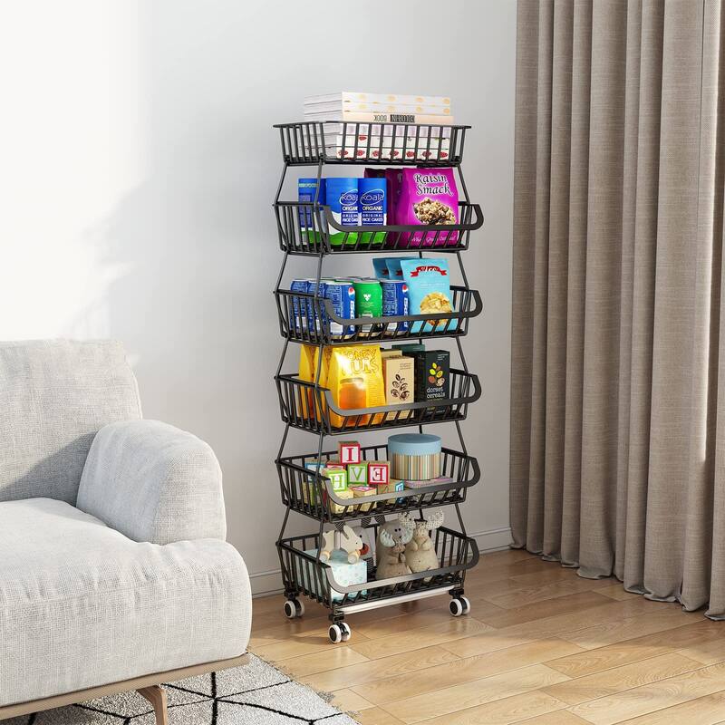 6 Tier Fruit Vegetable Basket for Kitchen, Fruit Vegetable Storage Cart/ Bins for Onions and Potatoes