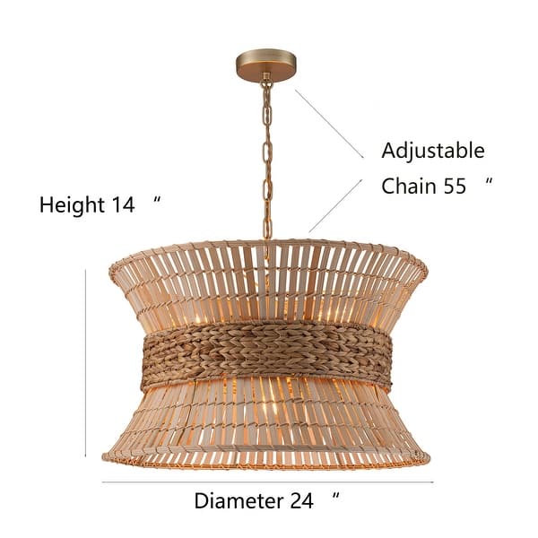 dimension image slide 1 of 2, Umber 4-Light Modern Natural Rattan Pendant Ceiling Fixture Coastal Nautical Chandelier
