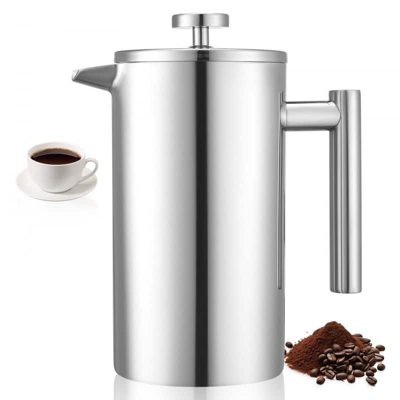 Silver Stainless Steel French Press Coffee Maker Portable - 34 OZ