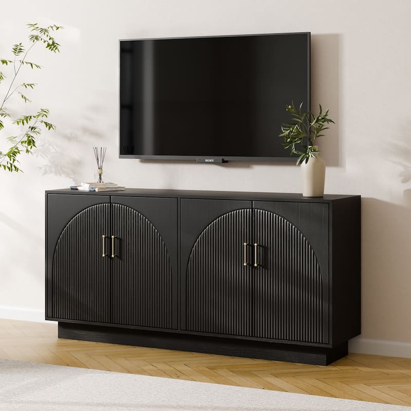 Mid-Century Fluted TV Stand with Storage Fits TVs up to 75", Entryway Console, Sideboard - 15.7"D x 65"W x 31.5"H