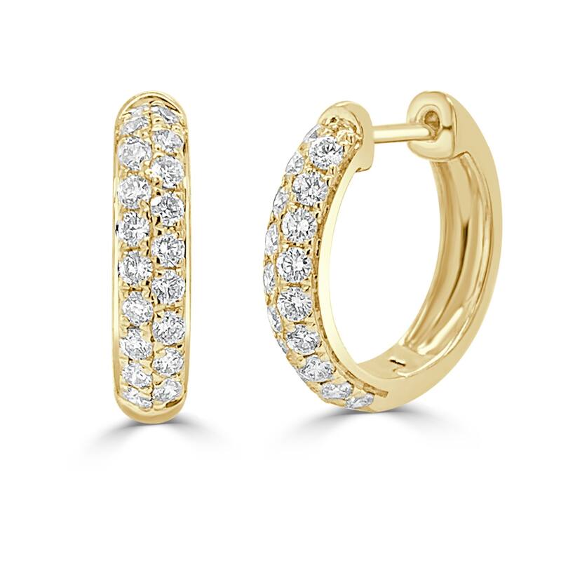 Joelle Collection Pave Diamond Hoops 0.65 ct.TDW Hoop Earrings 14K Gold Diamond Earrings - Yellow