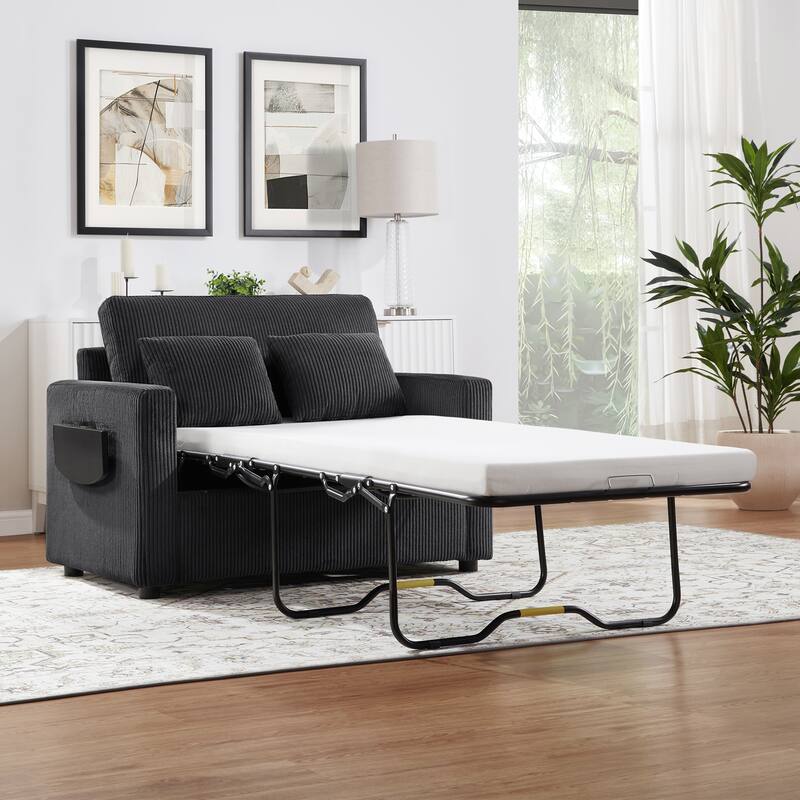 Twin Size Sofa Bed 47.2" Sleeper Sofa Loveseat Sofa with a Foldable Mattress, a Foldable Side Table