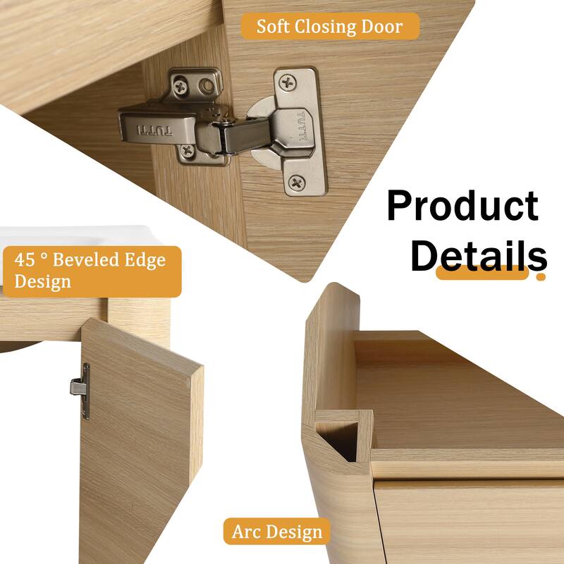 Malwee 24"/36"/48"/60" Floating Bathroom Vanity, Wall Mounted Bathroom Vanity with Ceramic Sink,Soft Close Door and Shelf