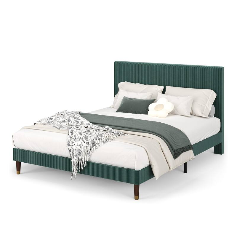Twin Bed Frame Upholstered Platform Bed with Fabric Headboard, Non-Slip and Noise-Free
