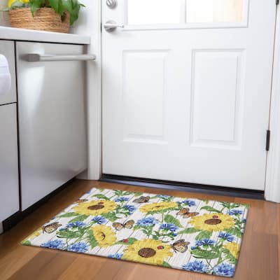 Premium Washable Super Soft Sunflower Butterfly Garden Mayfield Rug