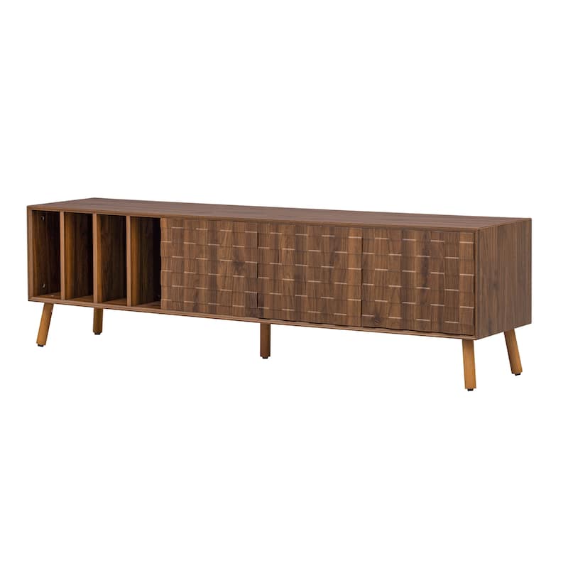 TV Stand with Sliding Doors and Shelves, Entertainment Center with Storage, Media Console Table with 5 Solid Wood Legs