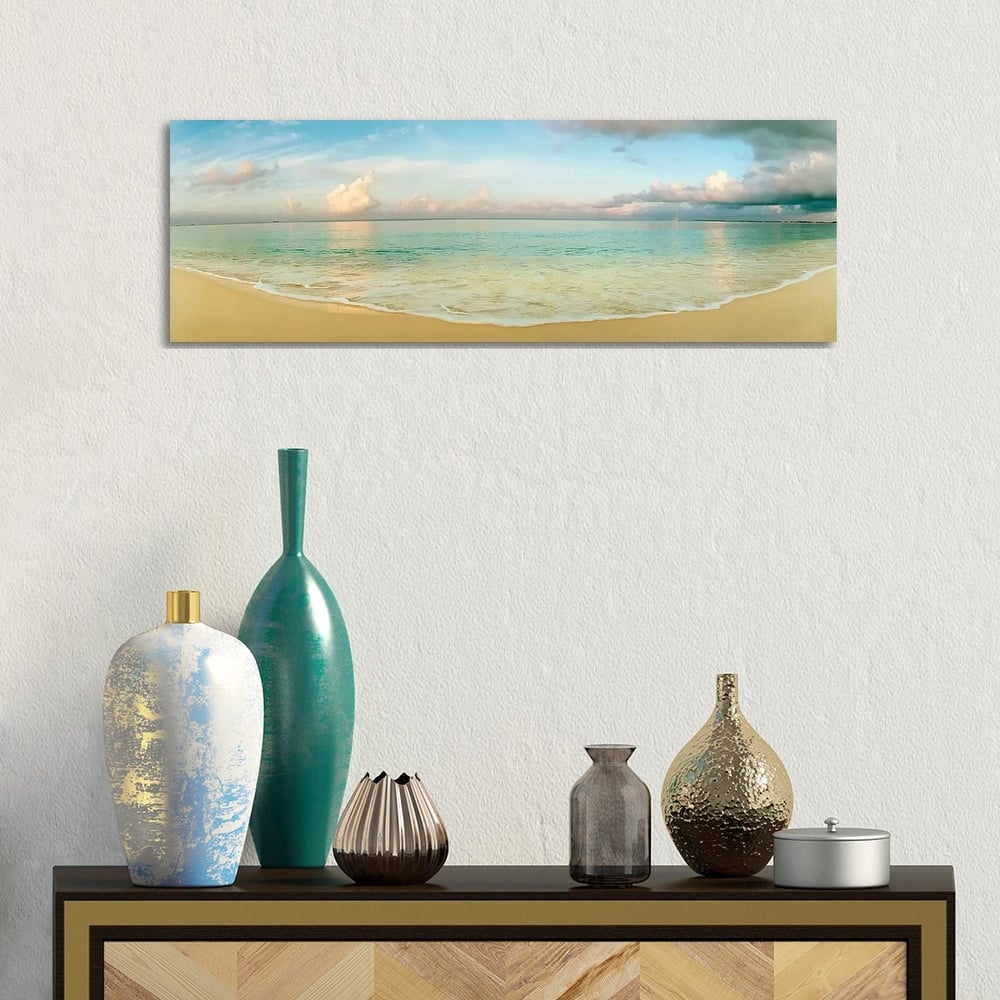 iCanvas "Cloudy Beachscape, Seven Mile Beach, Grand Cayman, Cayman Islands" by Panoramic Images Canvas Print