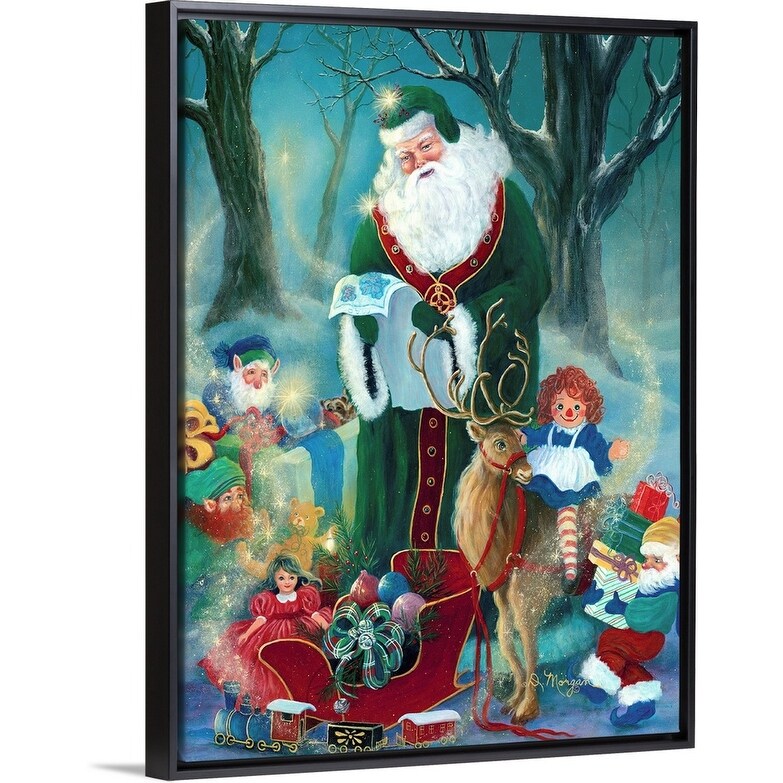 Shop Santa With Elves Black Float Frame Canvas Art Overstock