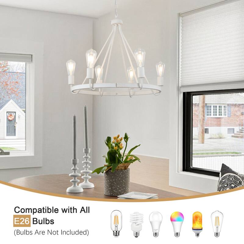 6-Light Candlestick Circle Wagon Wheel Foyer Chandelier Linear Island Chandelier Lighting for Dining Room