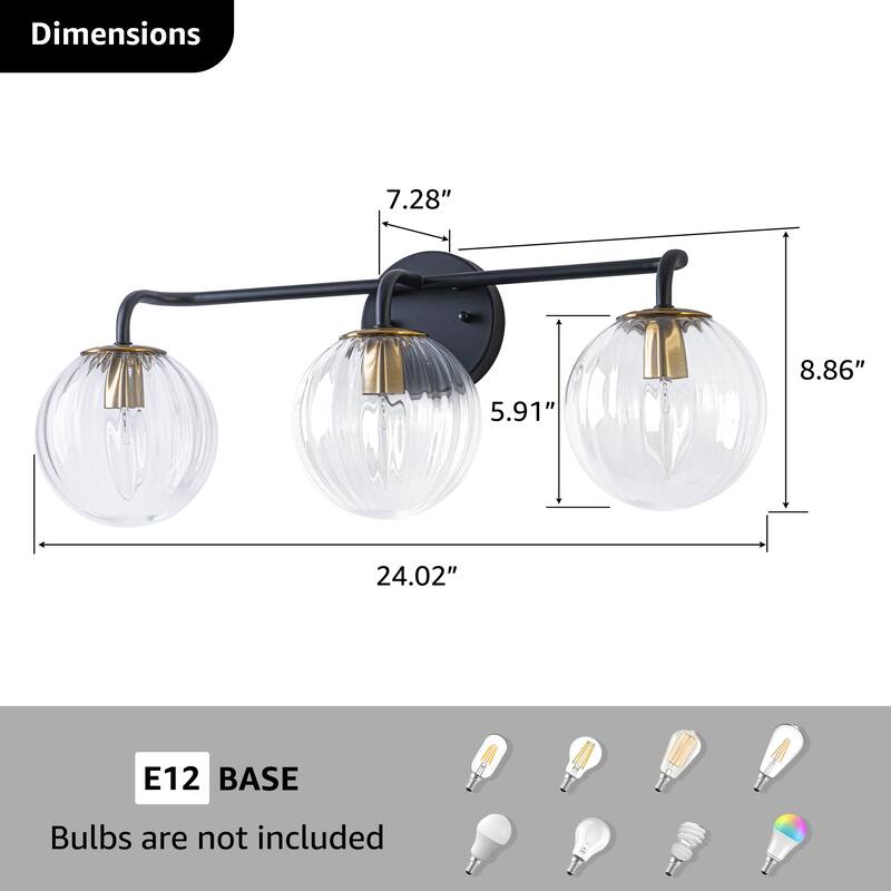Starsky 3-Lights Modern Dimmable Glass Bathroom Vanity Light