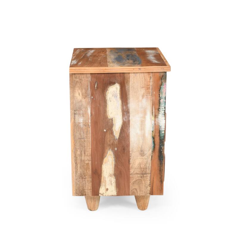End Table Recycled Wood Nightstand, Side Table With 3 Drawers