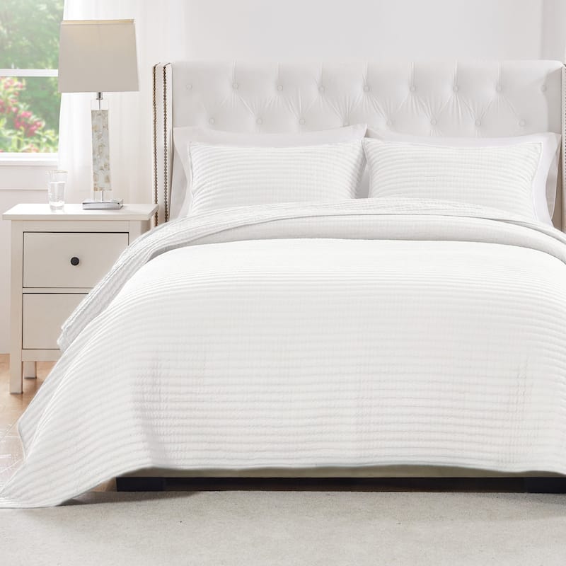 Greenland Home Textured Fashion Finely Stitched Quilted Coverlet Set - Full - Queen - Vineyard White