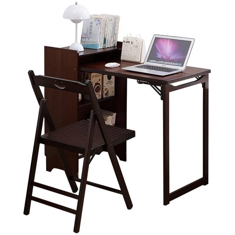 Anmytek Mid Century Bamboo Folding Desk with Hidden Storage Walnut Brown