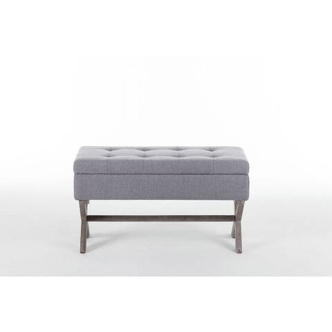 36 Inch Fabric Lift Top Storage Bench with Button Tufting, Gray