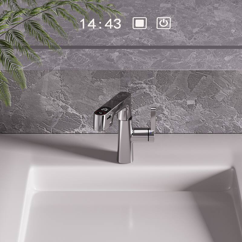 Modland 4-Way LED Pull Out Bathroom 7''-13''H Liftable Faucet Single Hole in White/ Chrome