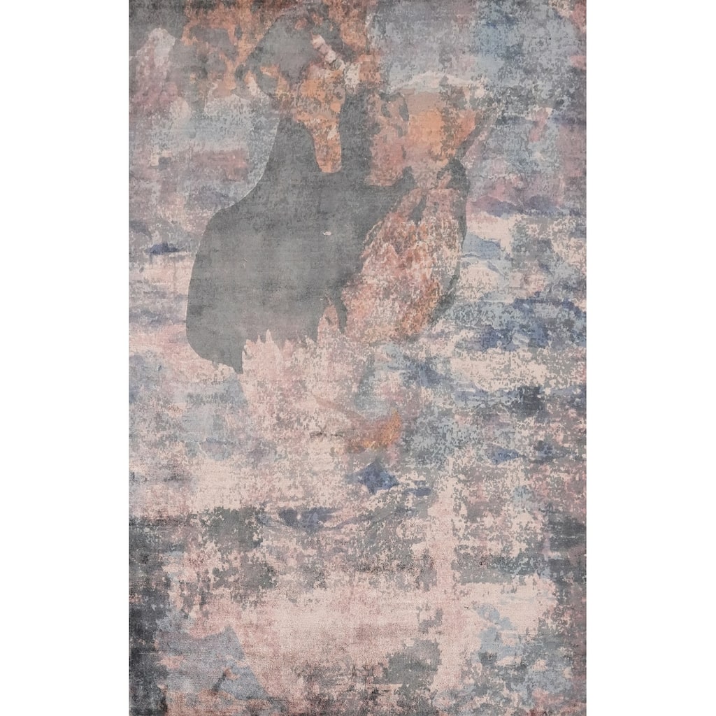 Hand Knotted Oriental Viscose Silk Carpet Modern All-Over Multi-Colored Abstract Area Rug - 7' 8'' X 5' 8''