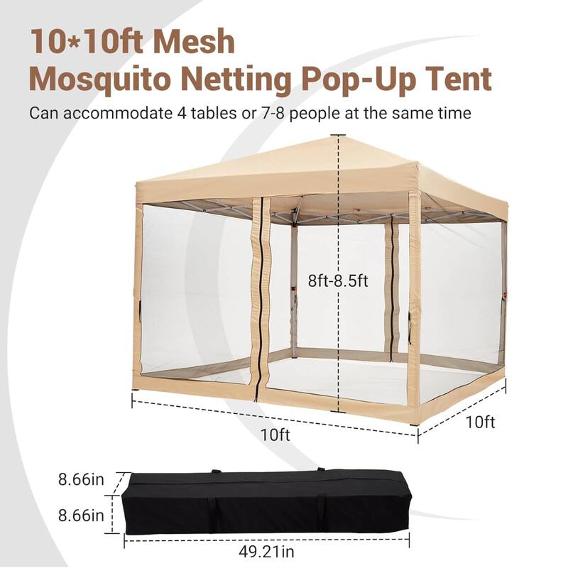 10X10 Ft Instant Pop Up Canopy Tent, Portable Picnic Shade for Outdoor Parties, Camping, Events - N/A