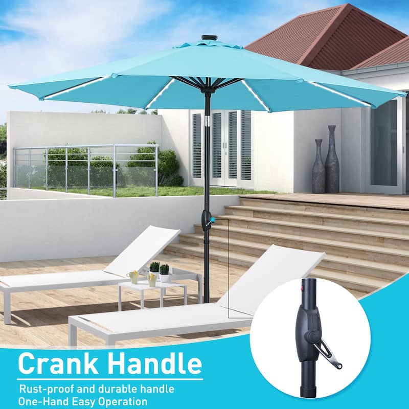 Ainfox 10ft Solar Patio Umbrella 40 LED Lighted and Umbrella Base, Strip Lights Outdoor Market Table Umbrella