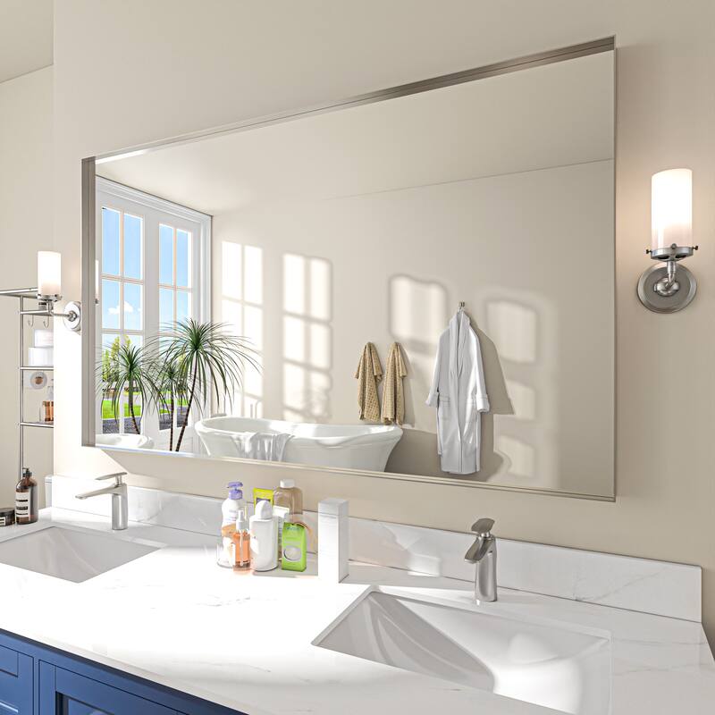 TOOLKISS Right Angle Aluminum Frame Bathroom Vanity Mirror with Clear Glass - 60 inch.W x 36 inch.H - Silver