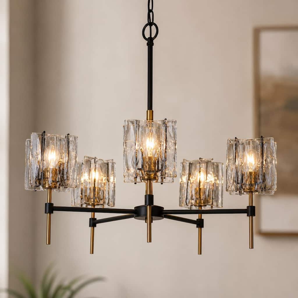Kasy Modern 5-Light Textured Smoky Glass Wheel Chandelier for Dining Living Room - D 26" x H 86" Max