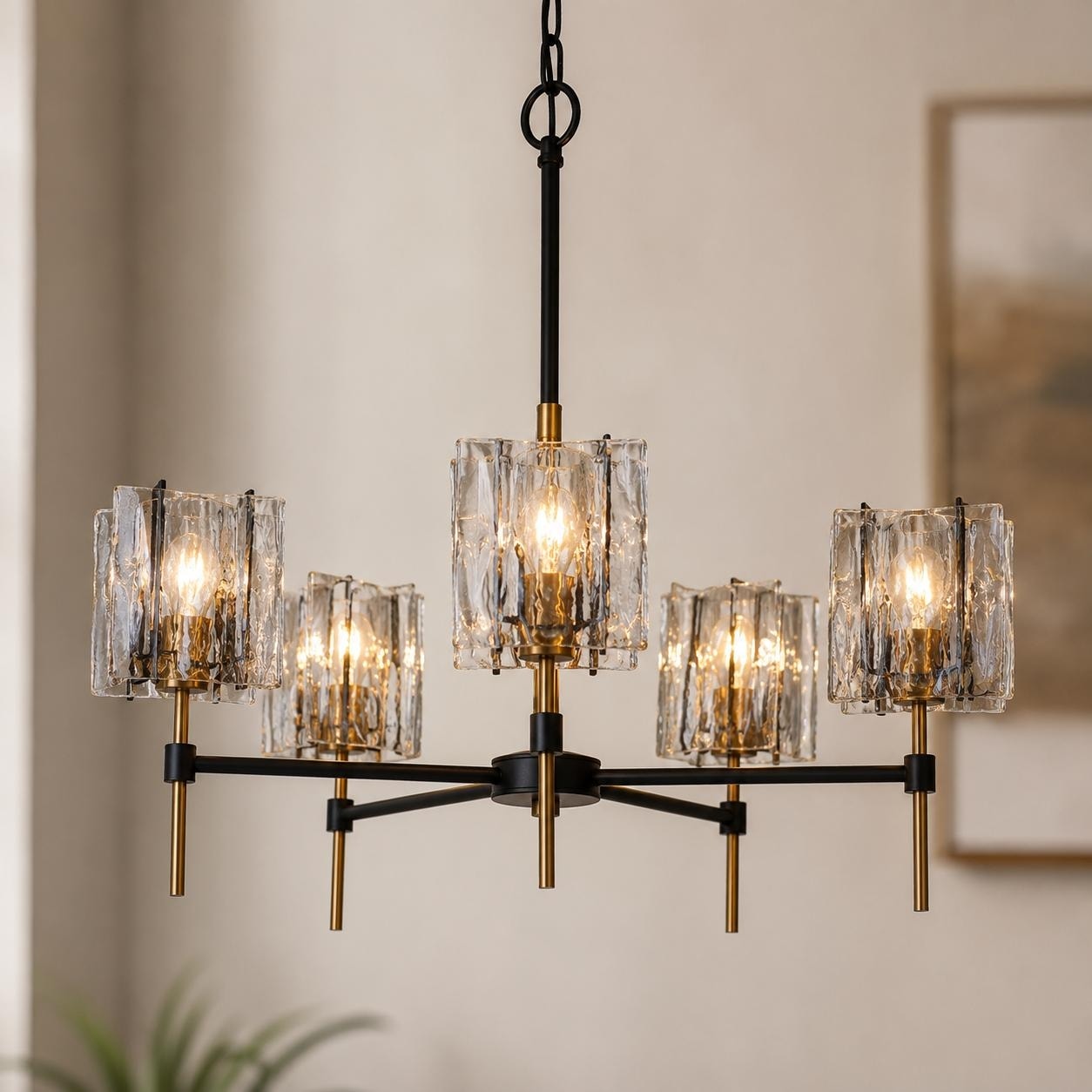 Kasy Modern 5-Light Textured Smoky Glass Wheel Chandelier for Dining Living Room - D 26" x H 86" Max