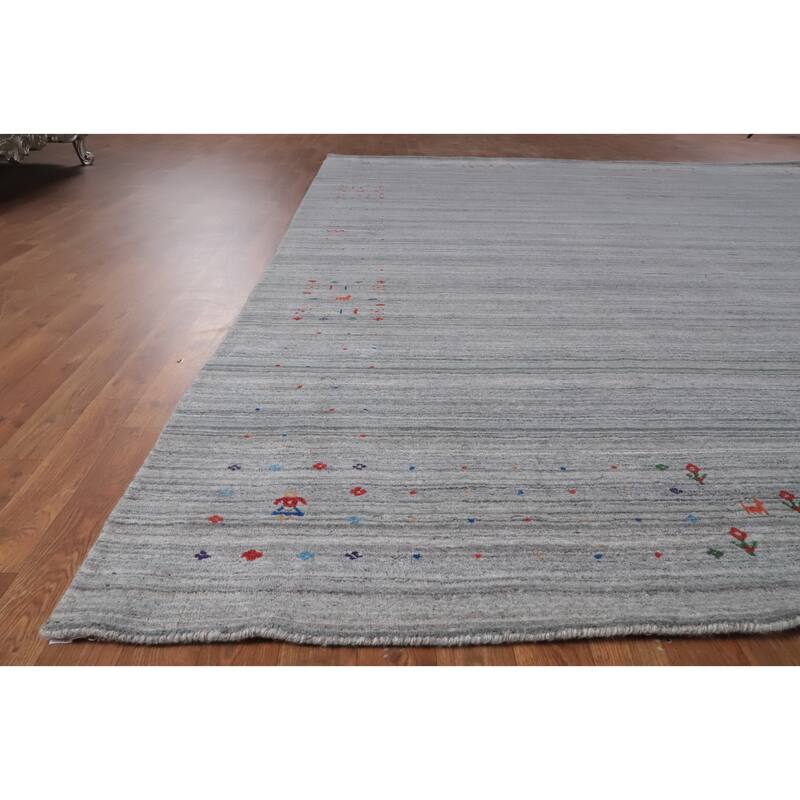 Hand Knotted Oriental 100% Wool Carpet Tribal Stripe Greys & Charcoal Gabbeh Area Rug - 12' 0'' X 9' 9''