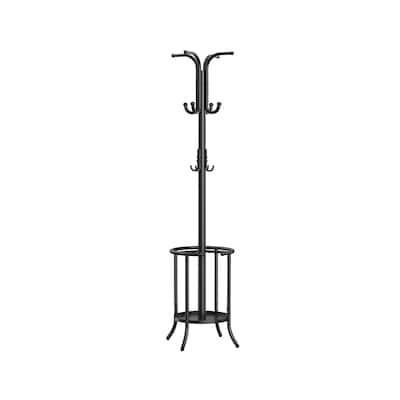 Modern Tall Freestanding Coat Rack with Metal Frame and Umbrella Holder for Home and Office - 15.7"D x 15.7"W x 68.9"H