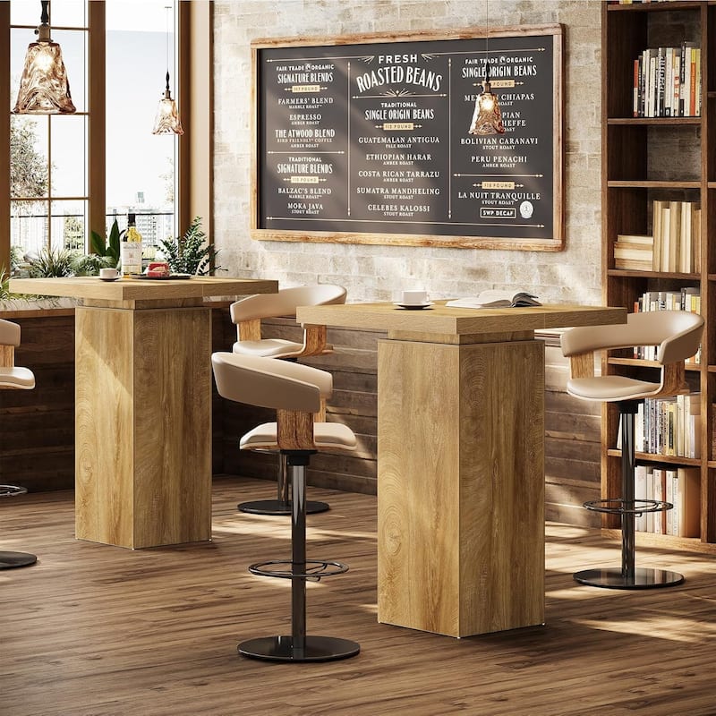 39.4" High Square Counter Height Bar Table Bistro Pub Cocktail Table - 31.10" W x 31.10" D x 39.37" H