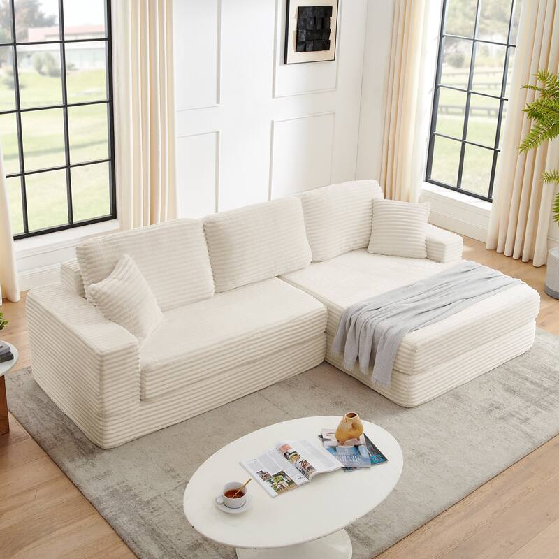 112.6" Corduroy L-Shaped Modular Sectional Sofa with Sleeper (Right)