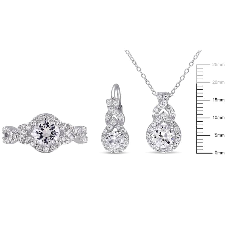 Miadora 6ct TGW Created White Sapphire Necklace Leverback Earrings Ring Set Sterling Silver