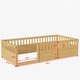 preview thumbnail 4 of 7, Natural Wood Twin Size Kids Floor Beds Frame with Fence for Bedroom Playroom