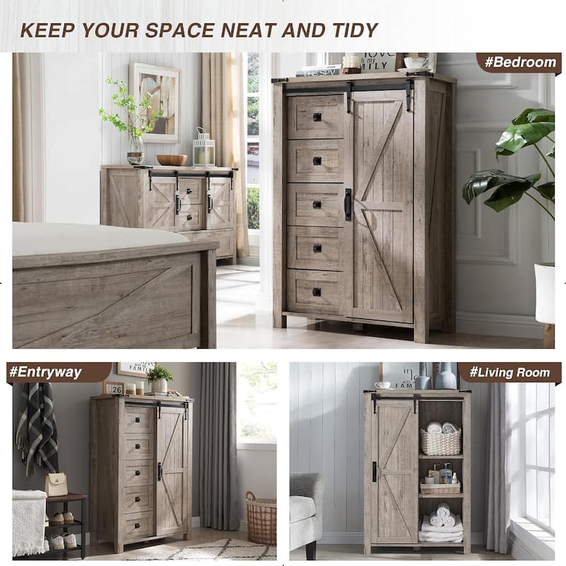 Farmhouse 5 Drawers Dresser, Chest of Drawers, Organizer Dresser