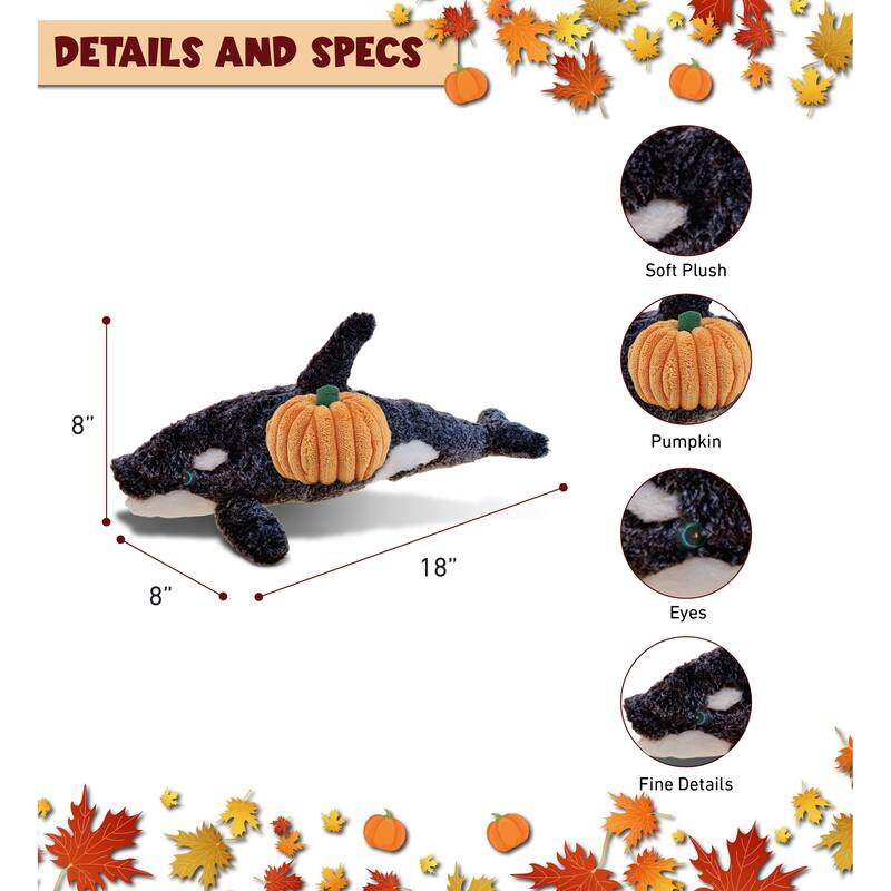DolliBu Super Soft Killer Whale Stuffed Ocean Animal w/ Pumpkin Decor - 18 inches