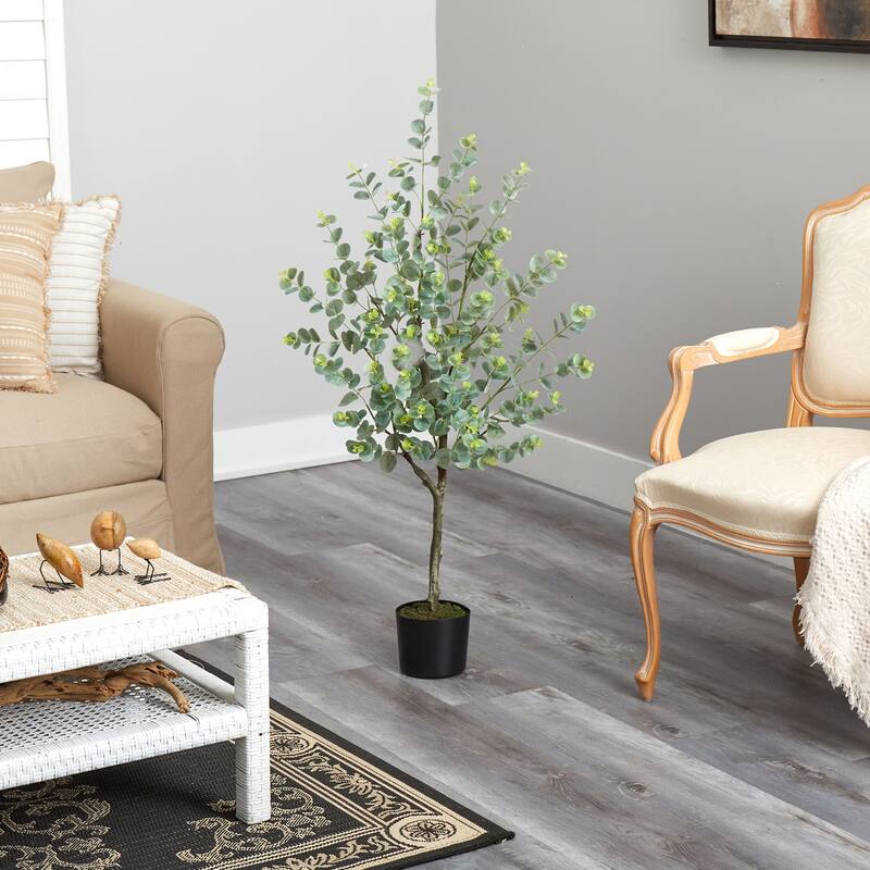 Eucalyptus Artificial Tree 4ft, Realistic Green Indoor Plant, Decorative Home Accent, Low Maintenance Décor - 41-50 Inches
