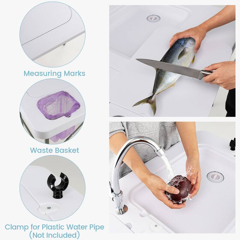 Gymax Folding Fish Cleaning Table w 2 Built-in Sinks Rotatable Faucet