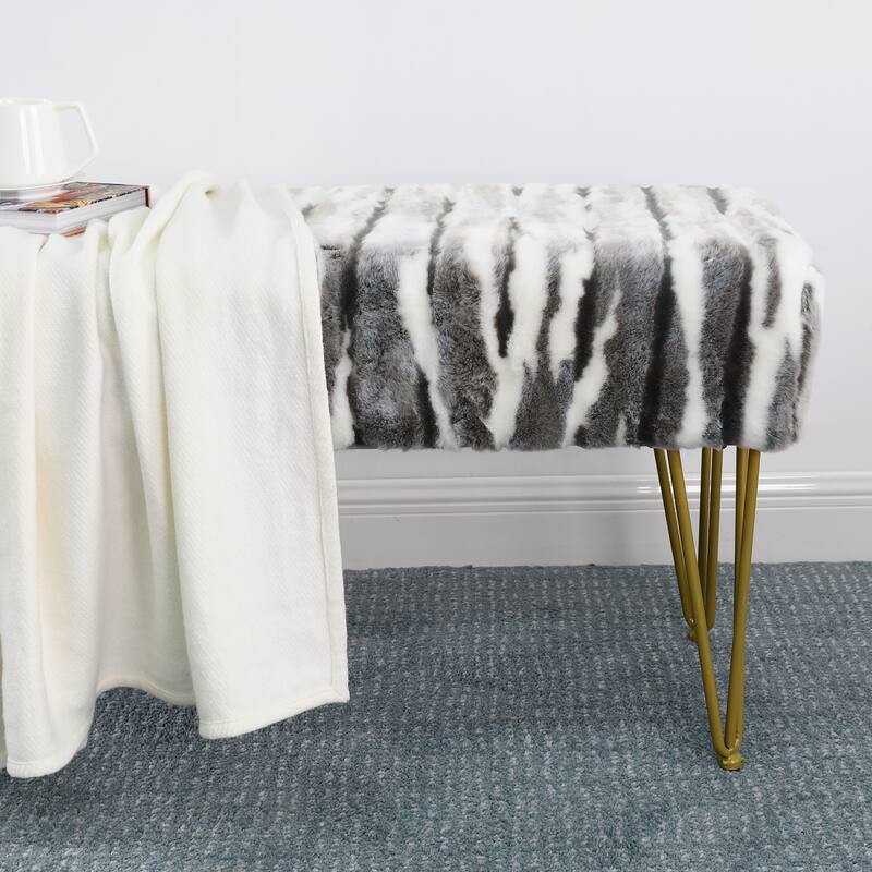 Home Soft Things Multi Jacquard Fauxfur Rectangle Ottoman