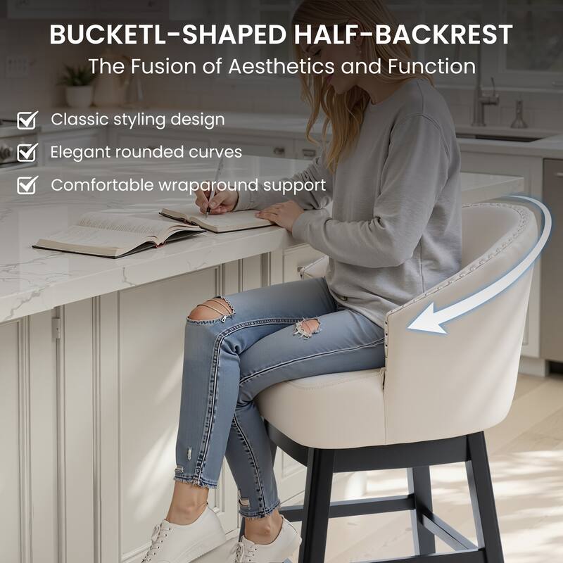 26.6" Counter Height Bar Stools Upholstered Solid Wood Swivel Barstool Set of 2/4