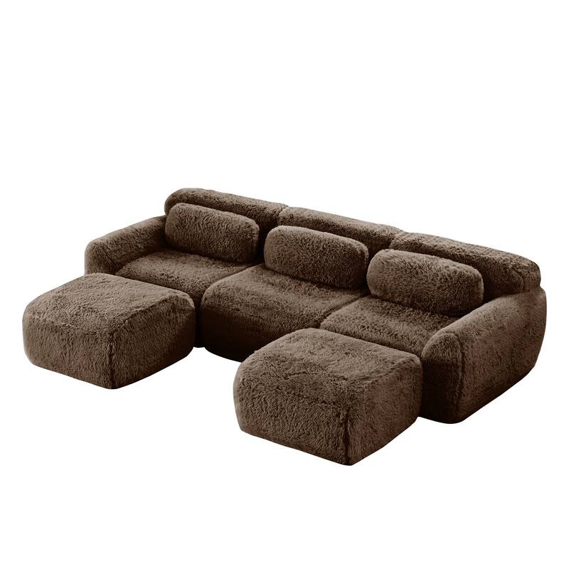 114.6" Modern Plush Boneless Couch with Deep Seat, Sectional Couches for Living Room, Upholstered Cloud Sofa with 2 Ottoman