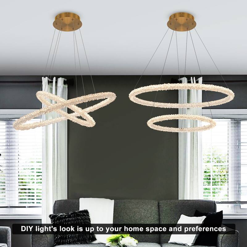 Modern Gold 2-Tier Crystal LED Chandelier, Dimmable Light - Dia.31.5-in