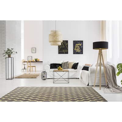 Hand-tufted Wool Charcoal Transitional Geometric Chain-Link Rug (5' x 8') - 5' x 8'