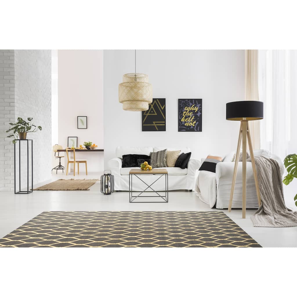 Hand-tufted Wool Charcoal Transitional Geometric Chain-Link Rug (5' x 8') - 5' x 8'