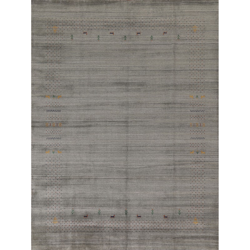 Grey Tribal Gabbeh Indian Area Rug Hand-Knotted Wool Carpet - 8'3"x 9'9"