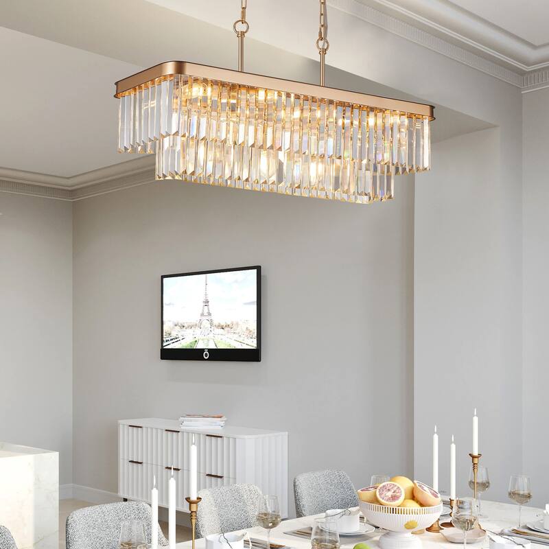 Rectangular Crystal ChandelierCeiling Hanging Light for Kitchen Living Room