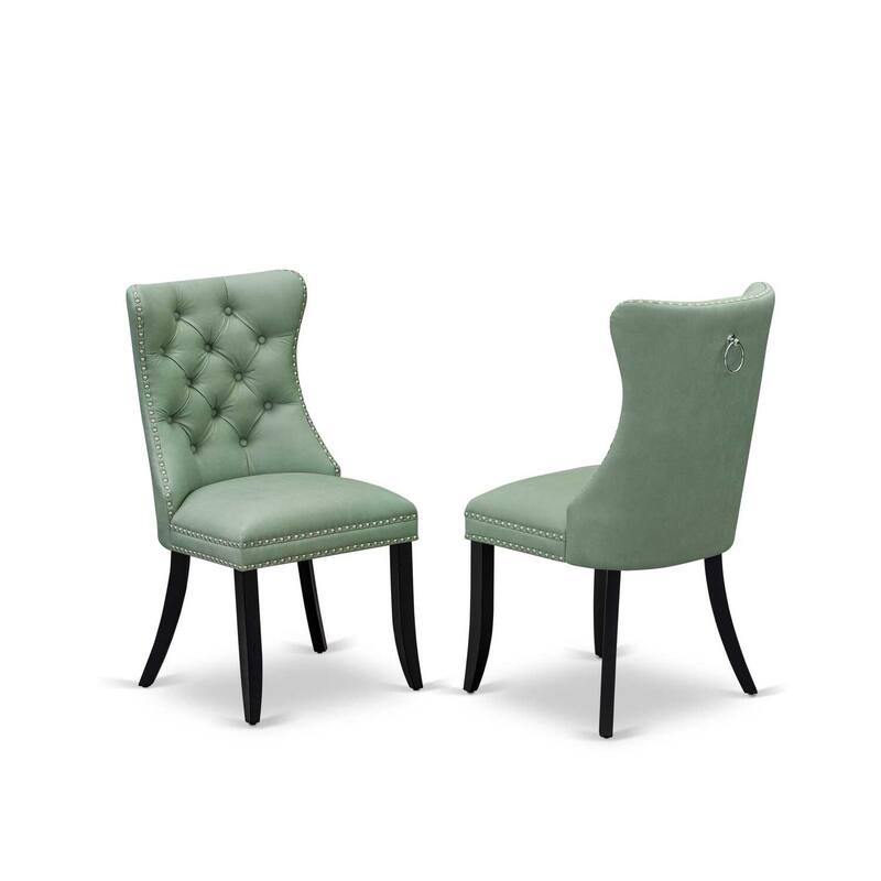 Southwestern Kitchen Table Set - 5 Piece Dining Set with Round Dropleaf Table & 4 Chairs - Black & Willow Green