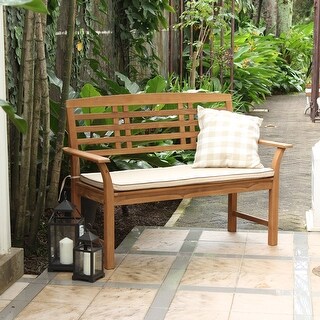 Goodwin 4-foot Teak Garden Bench with Taupe seat pad by Havenside Home