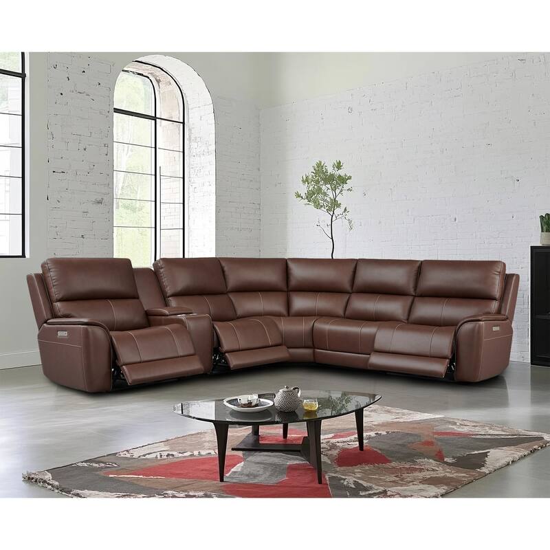 123''W Luxury Premium Genuine Leather Triple-Power Double Width Sectional Sofa with Zero Gravity,USB & Type-C Ports - Dark Brown