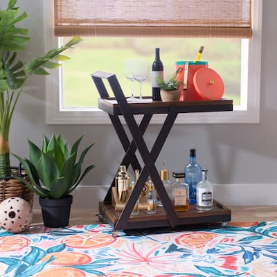 Walton Rustic Wooden Portable Bar Cart