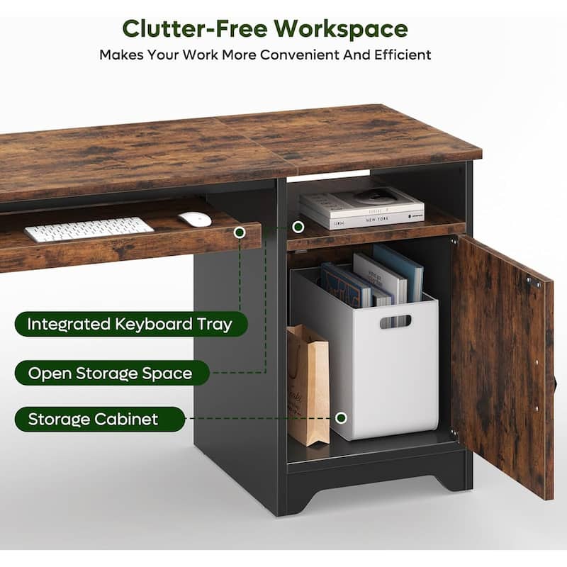 Bestier Office Desk with Keyboard Tray, Computer Desk with Storage, Executive Desk with File Cabinet for Home Office Bedroom