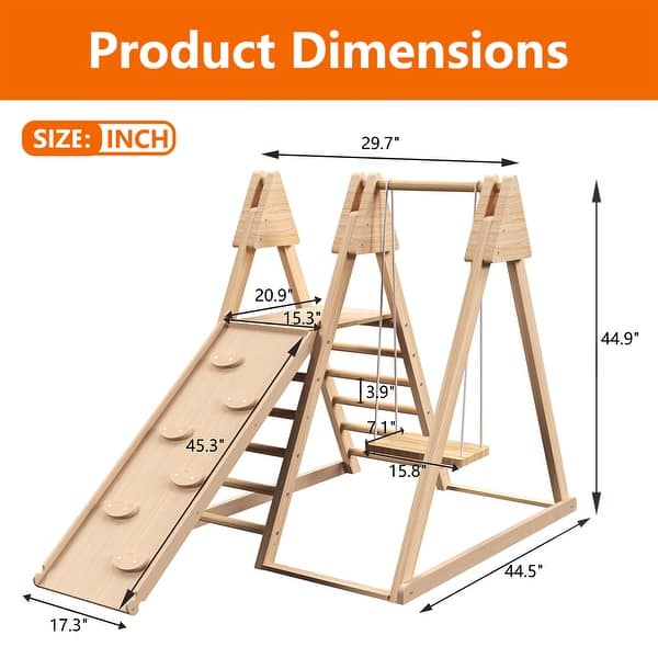 4-in-1 Foldable Playset Indoor Jungle Gym Playset w/Interchangeable Swing, Slide and Rock Wall